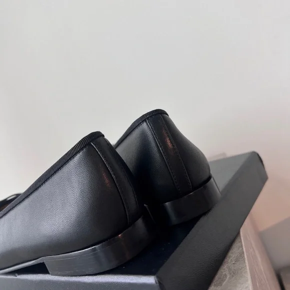 CHANEL Black Leather CC Embossed Bow Ballet Flats - Picture 6 of 6